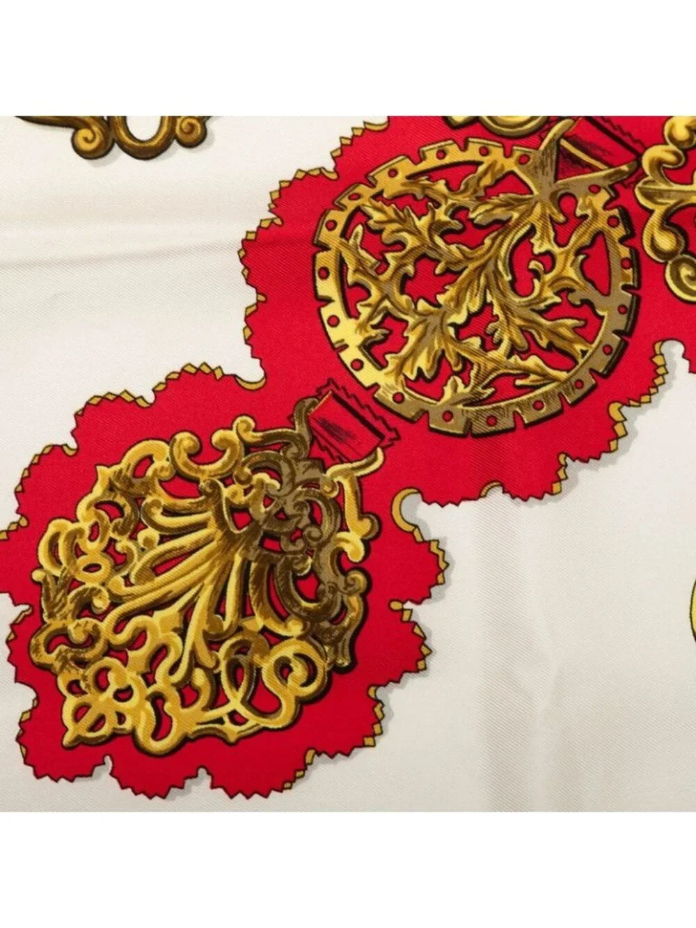 Hermes Carre 90 Cuivreries Copperwork Scarf Navy Red White Silk